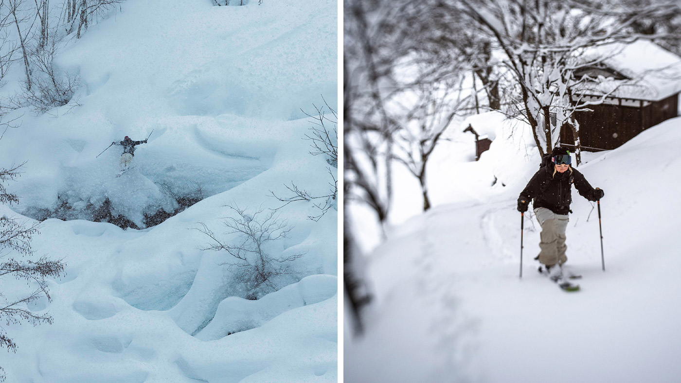 Side by side images of Giro snow athletes in action